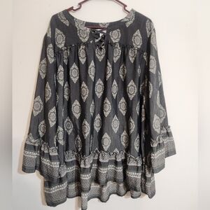 tunic Blouse Size 3X KiM Rogers Flowing ruffled PAISLEY GORGEPUS